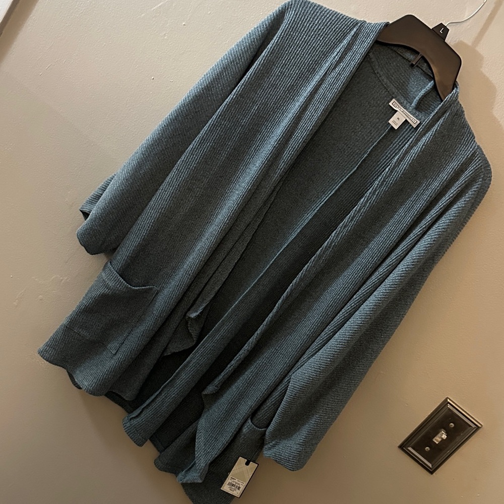 Dana Buchman Slate Ribbed Open Cardigan